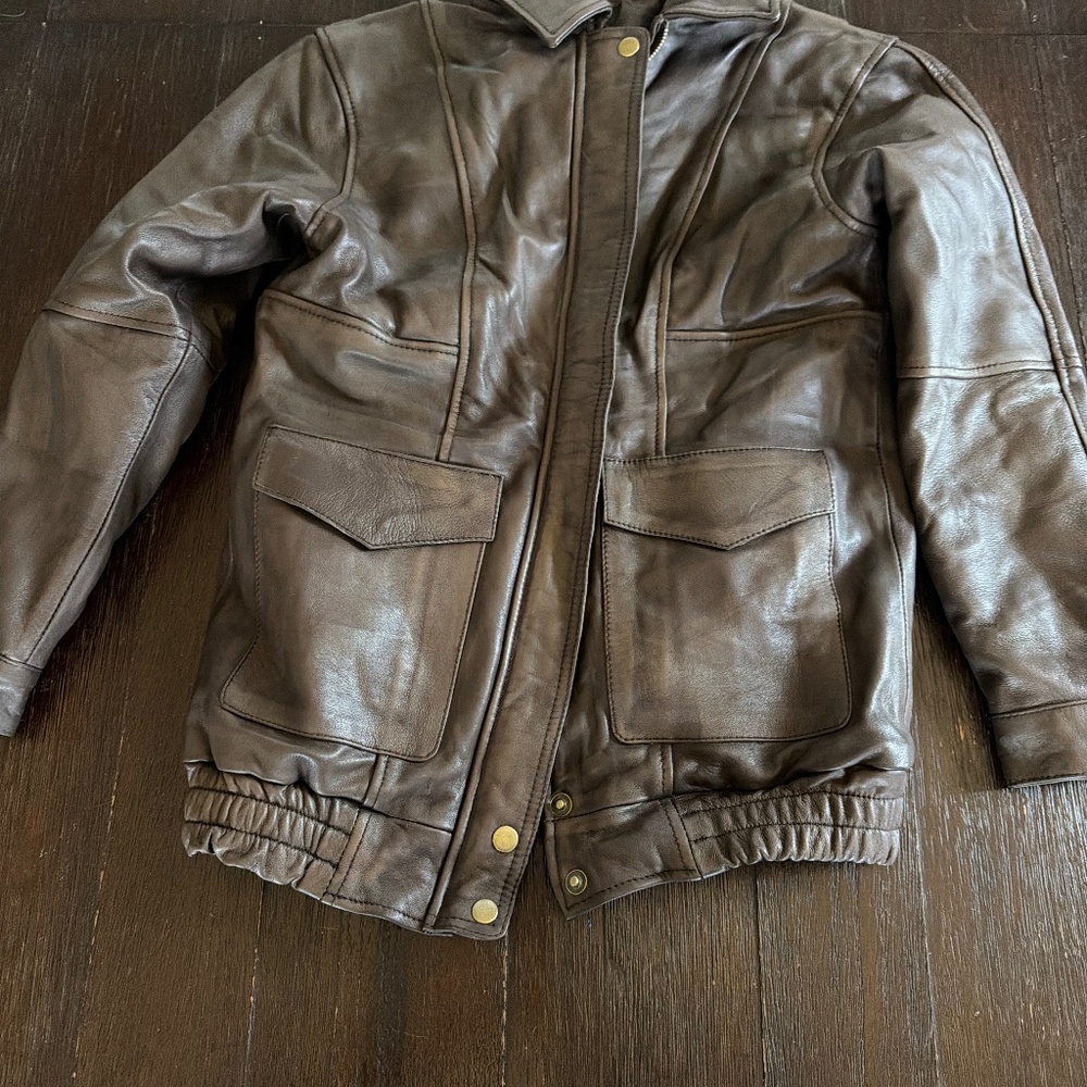 Women’s Brown Leather Jacket - Classic Pocket Bomber
